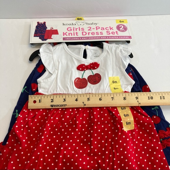 Koala Baby Girls Knit Dress Set 6 Months Cherries 2 Dresses 100% Cotton - Picture 12 of 16